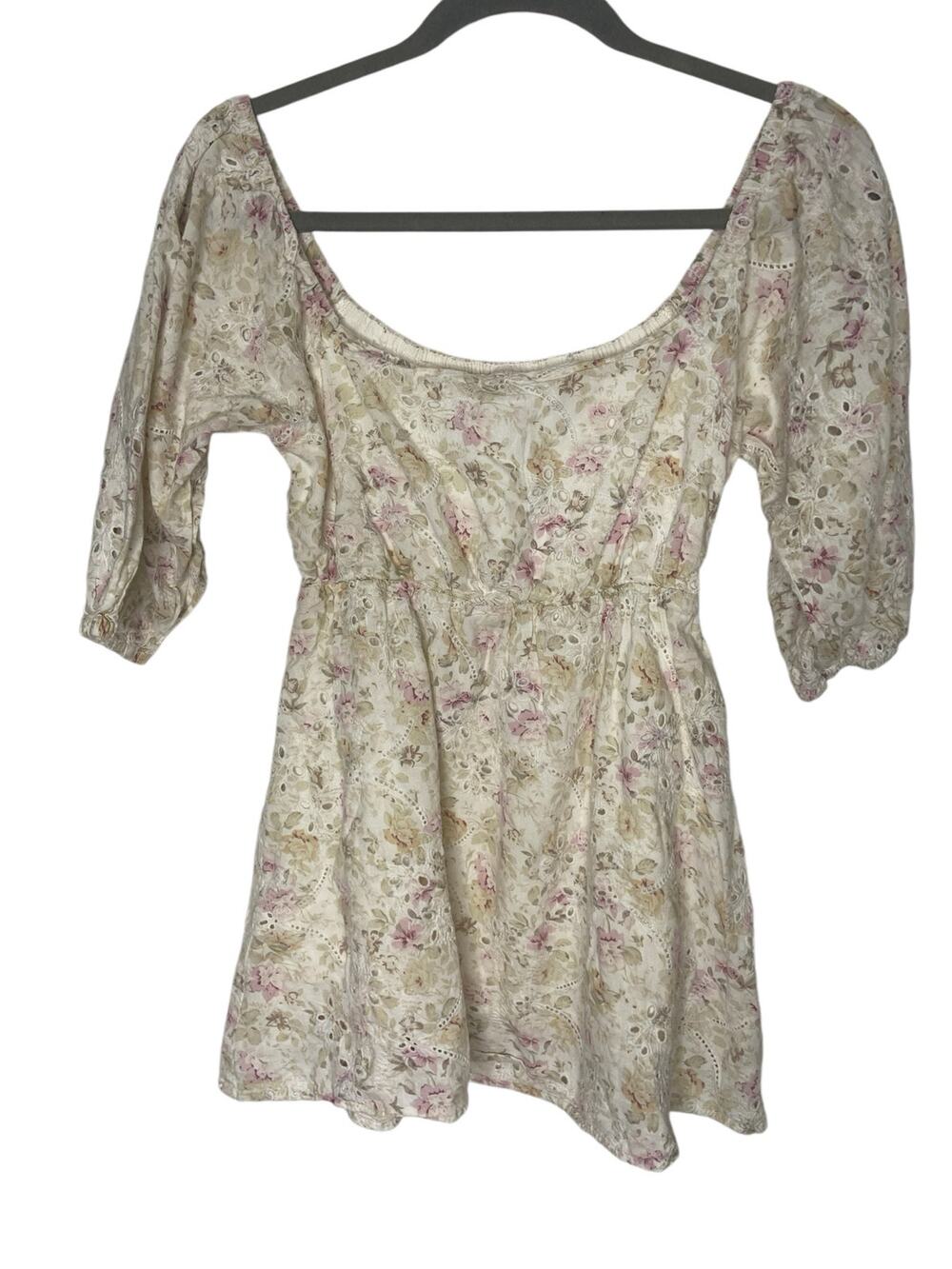 Minkpink Irwin Mini Dress Puff Sleeve Floral Eyelet Boho Hoco Formal Party S